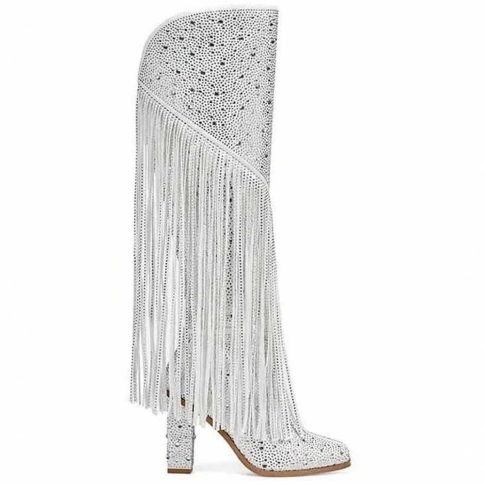 Rhinestone Fringe Boots, Silver Size 8 - NIB